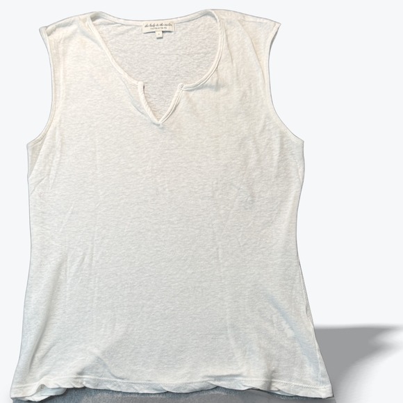 The Lady & the Sailor Tops - The Lady & the Sailor Sleeveless Top Split Neck White Linen Cotton Size 1 USA